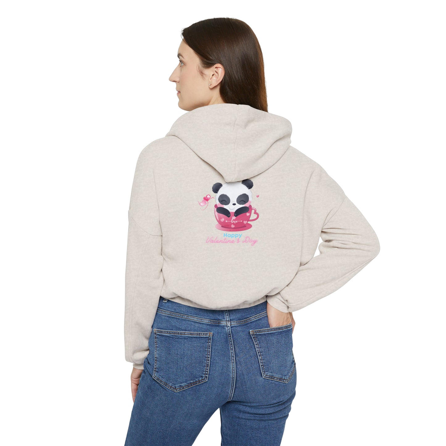 Panda Happy  Valentine’s Day Women's Cinched Bottom Hoodie