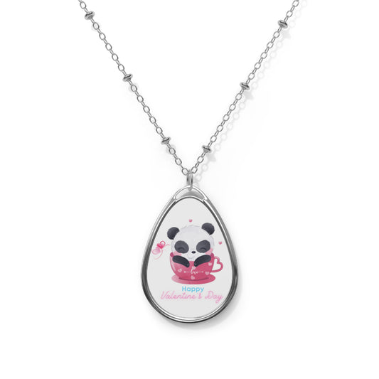 Panda Happy  Valentine’s Day Oval Necklace