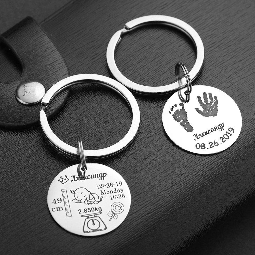 Personalized Baby Keychain Name Date Of Birth Weight Height For Newborn Commemorate Customized Keyring New Mom Dad Gift