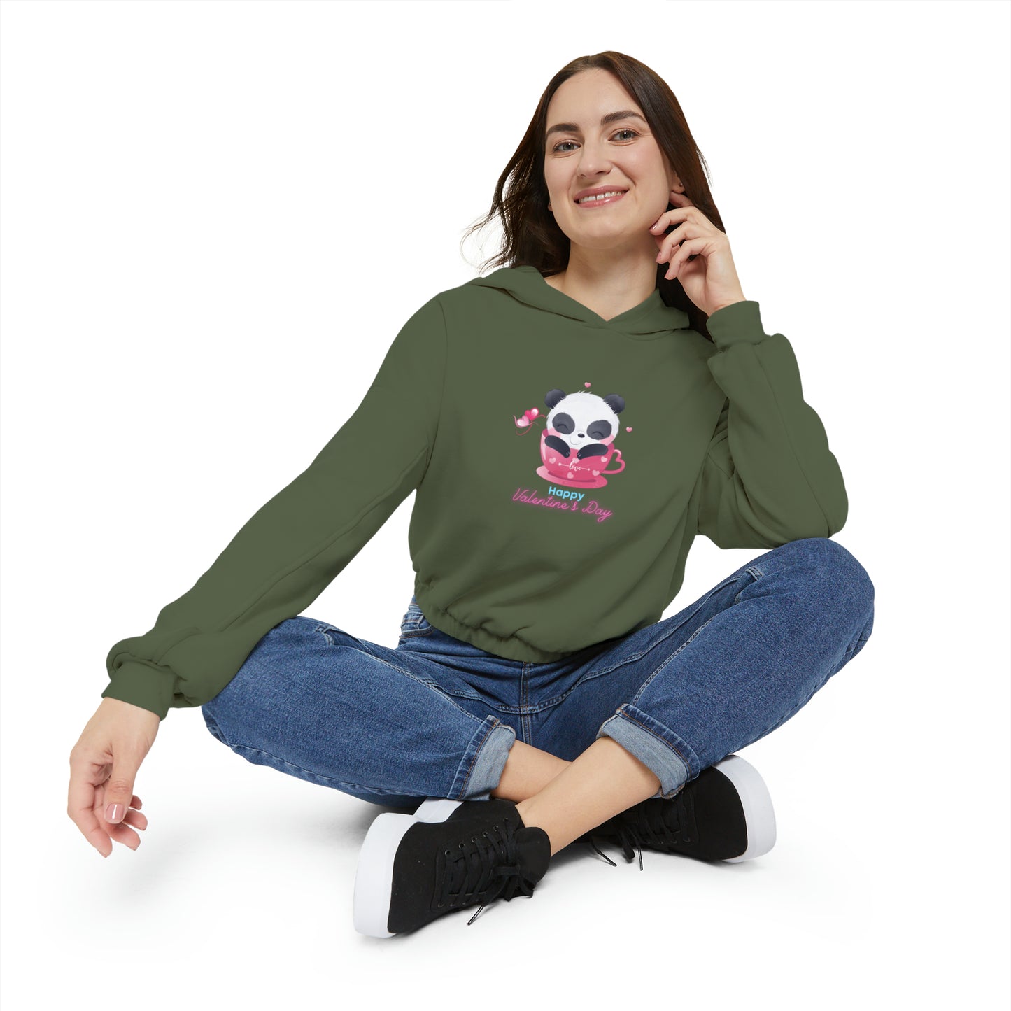 Panda Happy  Valentine’s Day Women's Cinched Bottom Hoodie