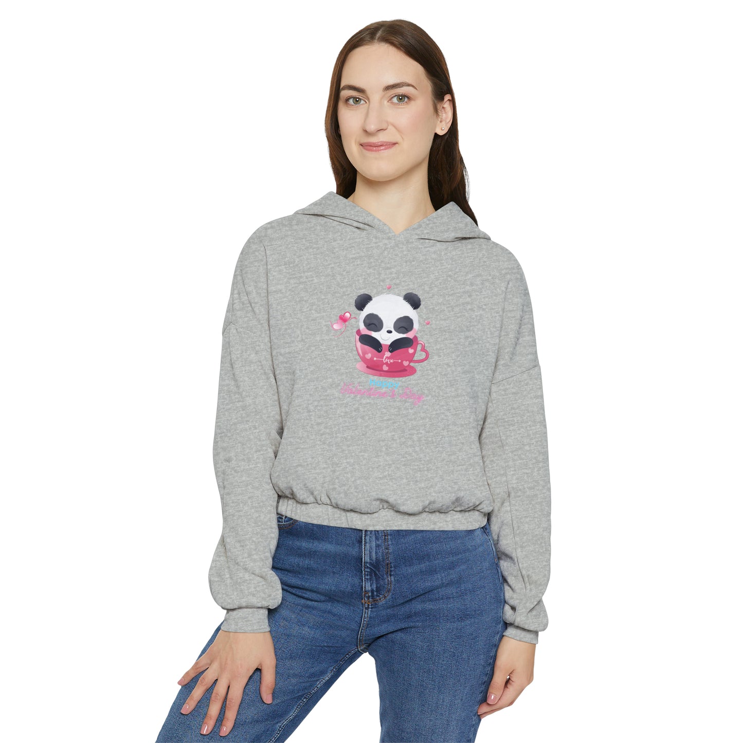 Panda Happy  Valentine’s Day Women's Cinched Bottom Hoodie