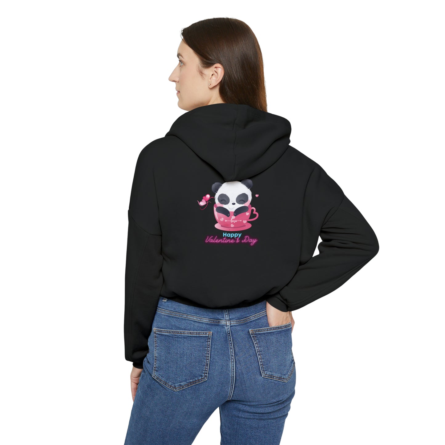 Panda Happy  Valentine’s Day Women's Cinched Bottom Hoodie