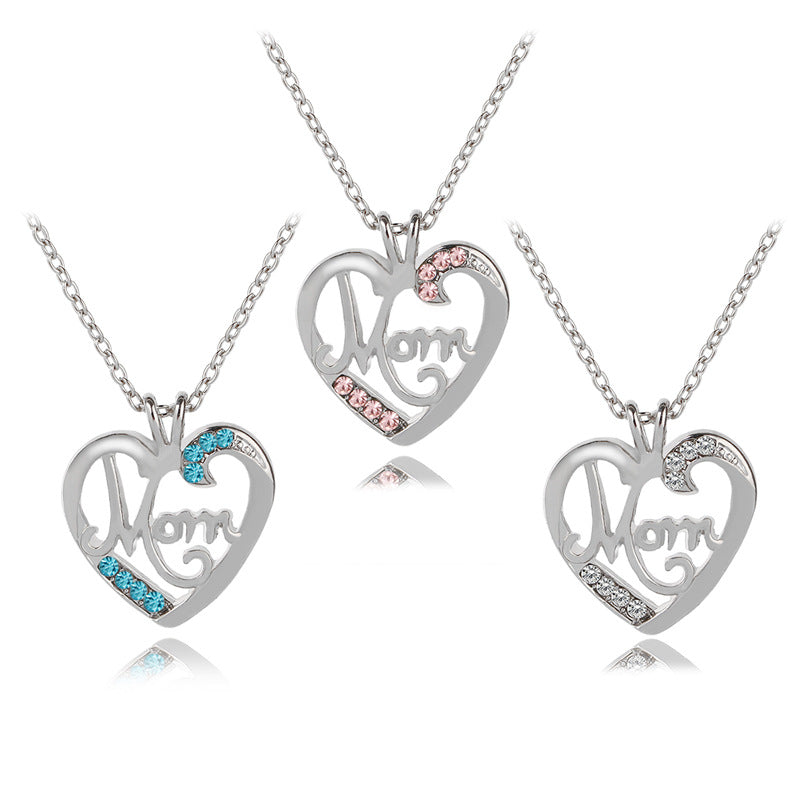 Fashion Mother's Day Gift MOM Love Diamond Pendant Necklace