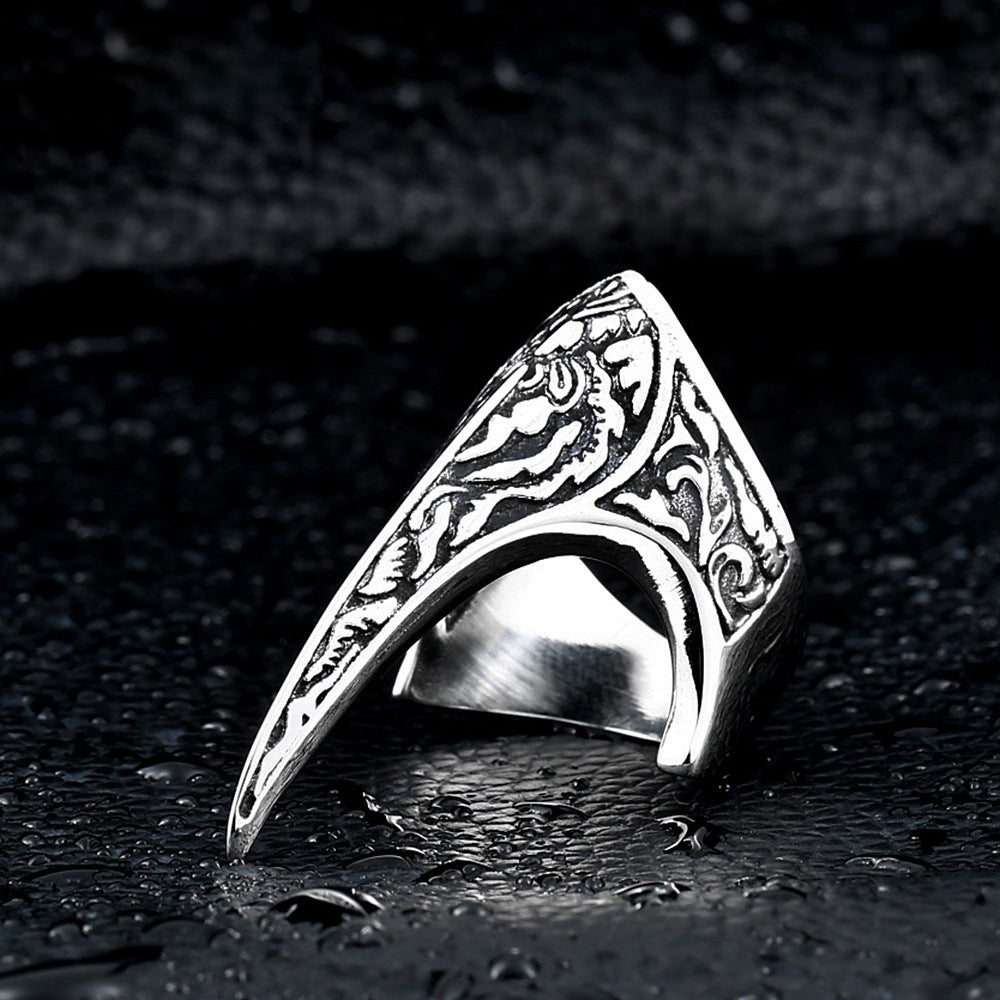 Nordic Amulet Jewelry Titanium Steel Carved Ring Raven Ring