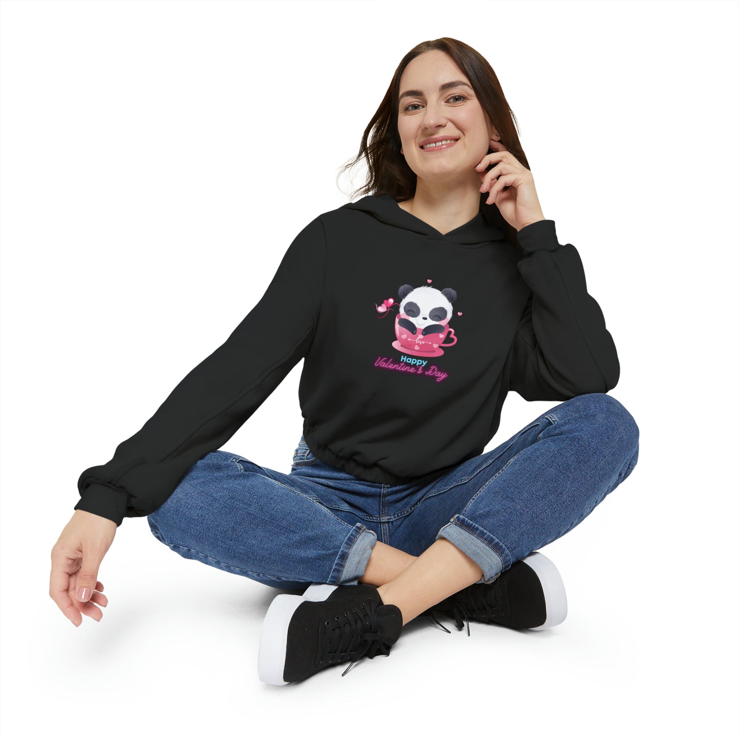 Panda Happy  Valentine’s Day Women's Cinched Bottom Hoodie