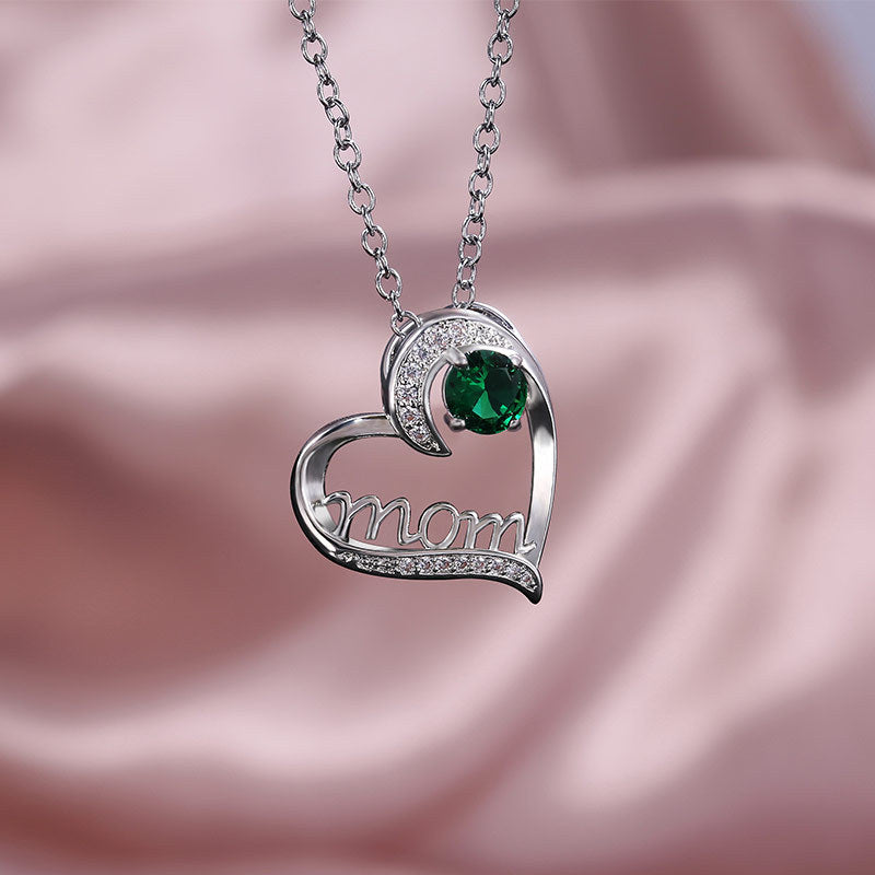 MOM Heart Claw Necklace with Zircon