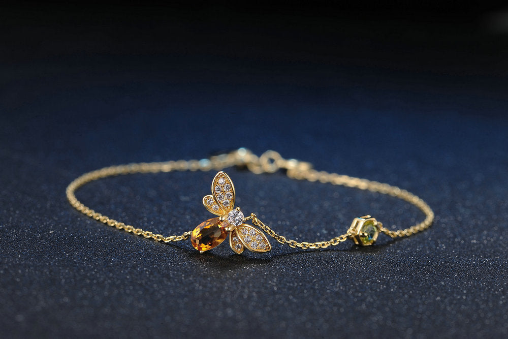 Natural Citrine Peridot Micro Bee Inlaid Bracelet