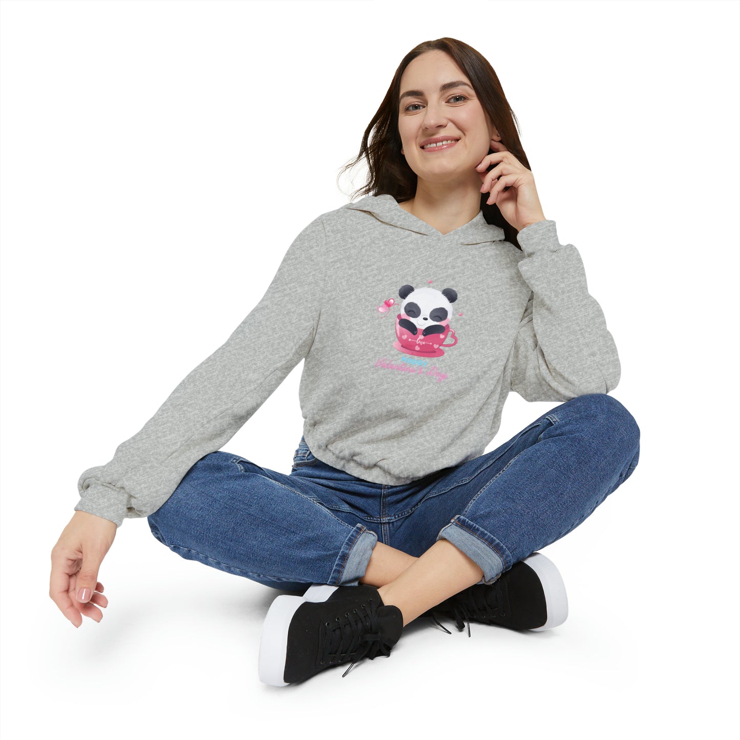 Panda Happy  Valentine’s Day Women's Cinched Bottom Hoodie