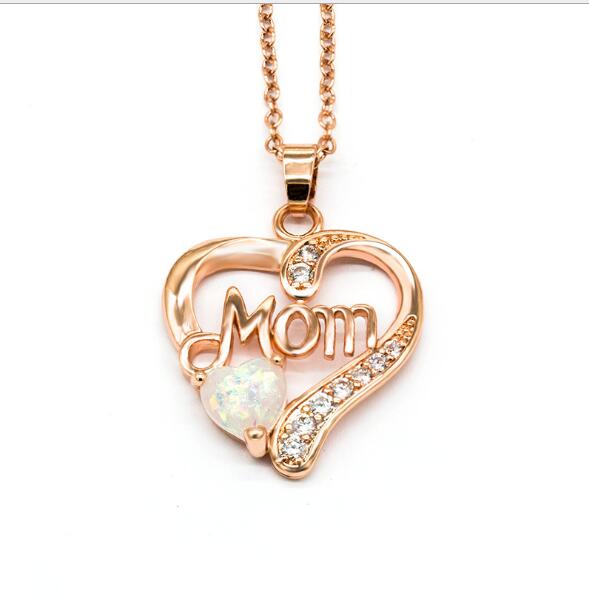 Quick-sell wish exploded to sell mom love heart-shaped Aobao Necklace copper-silver-plated zircon mother\'s birthday gift