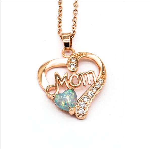 Quick-sell wish exploded to sell mom love heart-shaped Aobao Necklace copper-silver-plated zircon mother\'s birthday gift