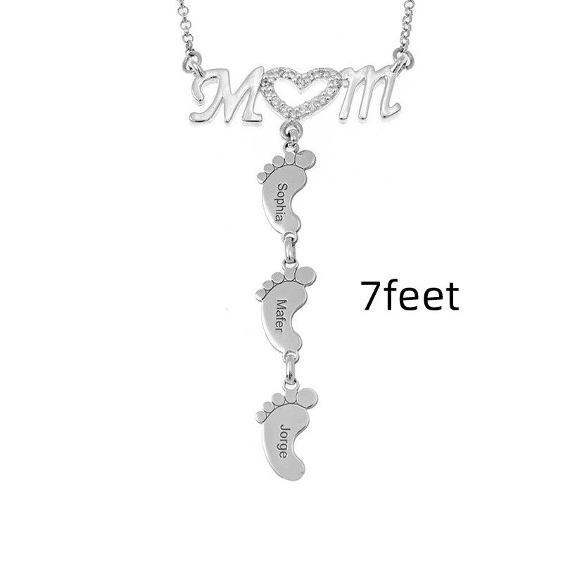 Mothers Day Gift Baby Feet Crystal Pendant Mom Necklace Personalized Custom Names Choker For Ladies