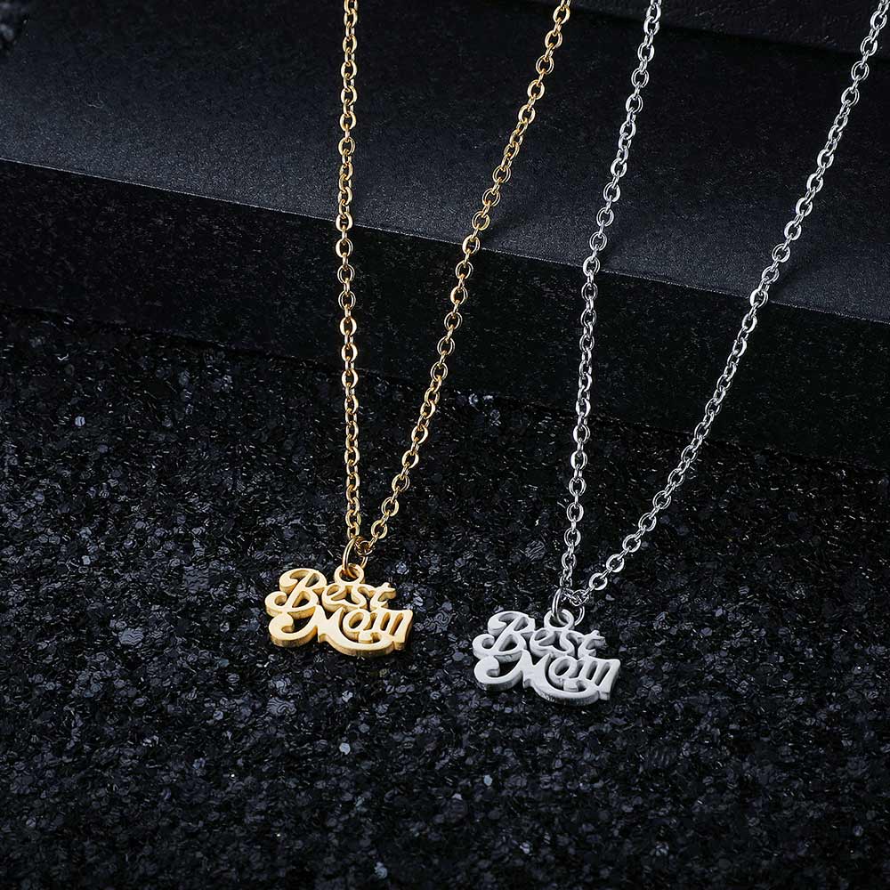 Stainless Steel Best Mom Charm Necklace Family Mother Pendant