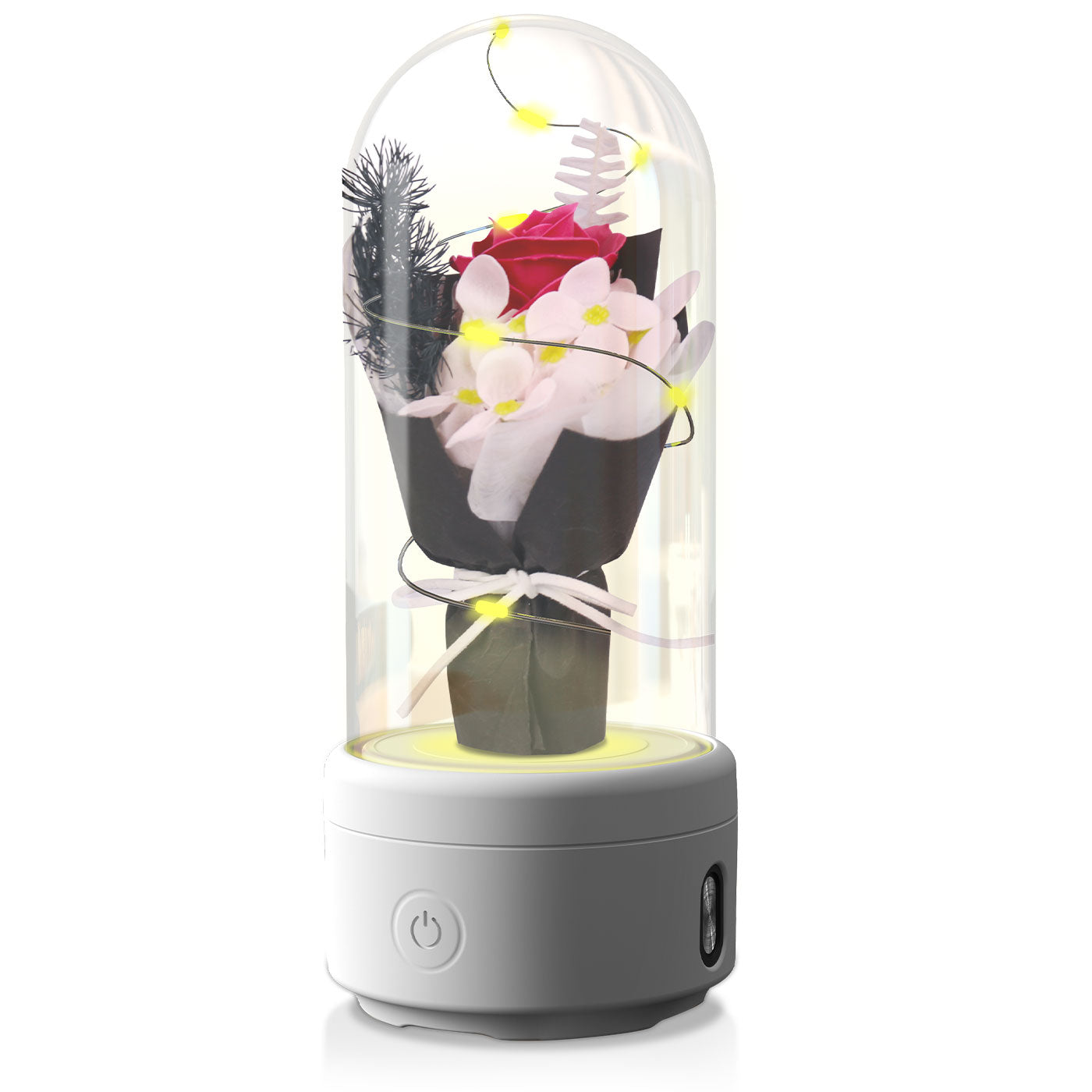 Creative 2 In 1 Bouquet LED Light And Bluetooth Speaker Mother's Day Gift Rose Luminous Night Light Ornament In Glass Cover