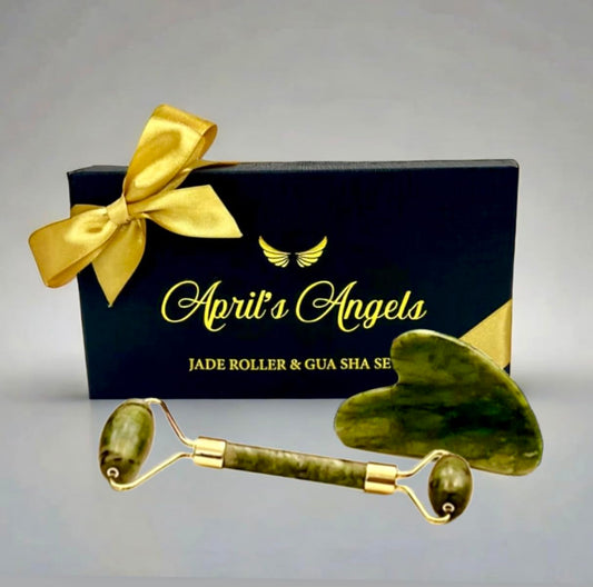 Genuine Jade Stone Roller & Gua Sha Set. Facial Massage Set for Face, Eyes & Neck | Supports Lymphatic System + Facial Contouring + Tension Relief.