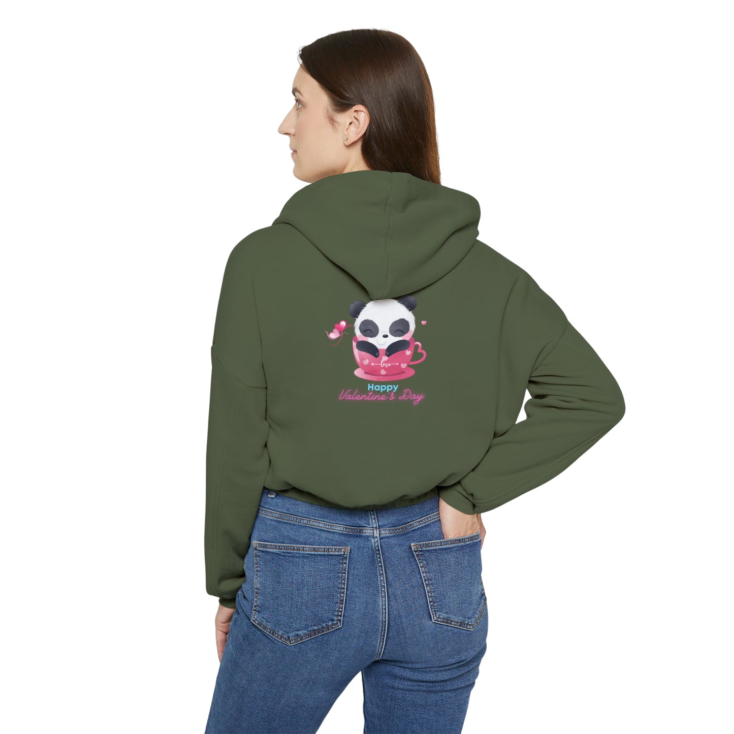 Panda Happy  Valentine’s Day Women's Cinched Bottom Hoodie