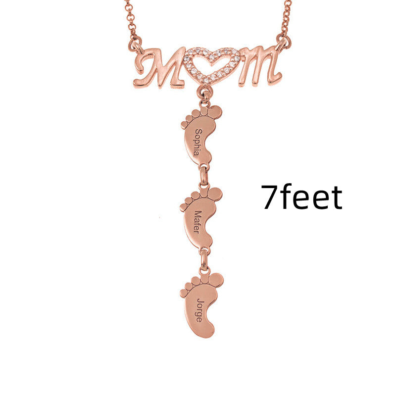 Mothers Day Gift Baby Feet Crystal Pendant Mom Necklace Personalized Custom Names Choker For Ladies