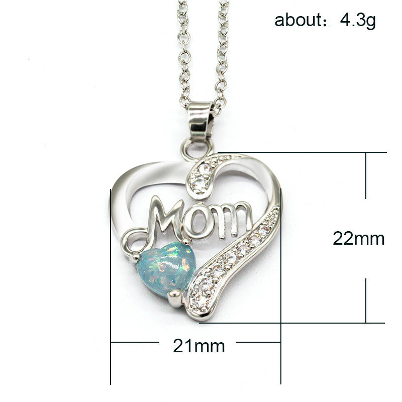 Quick-sell wish exploded to sell mom love heart-shaped Aobao Necklace copper-silver-plated zircon mother\'s birthday gift