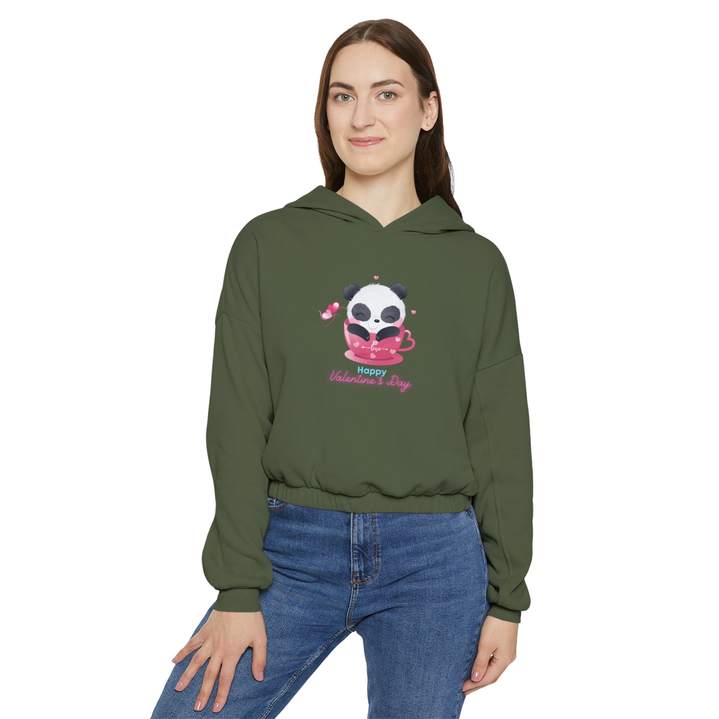 Panda Happy  Valentine’s Day Women's Cinched Bottom Hoodie