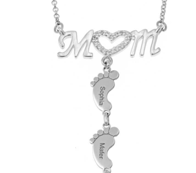 Mothers Day Gift Baby Feet Crystal Pendant Mom Necklace Personalized Custom Names Choker For Ladies