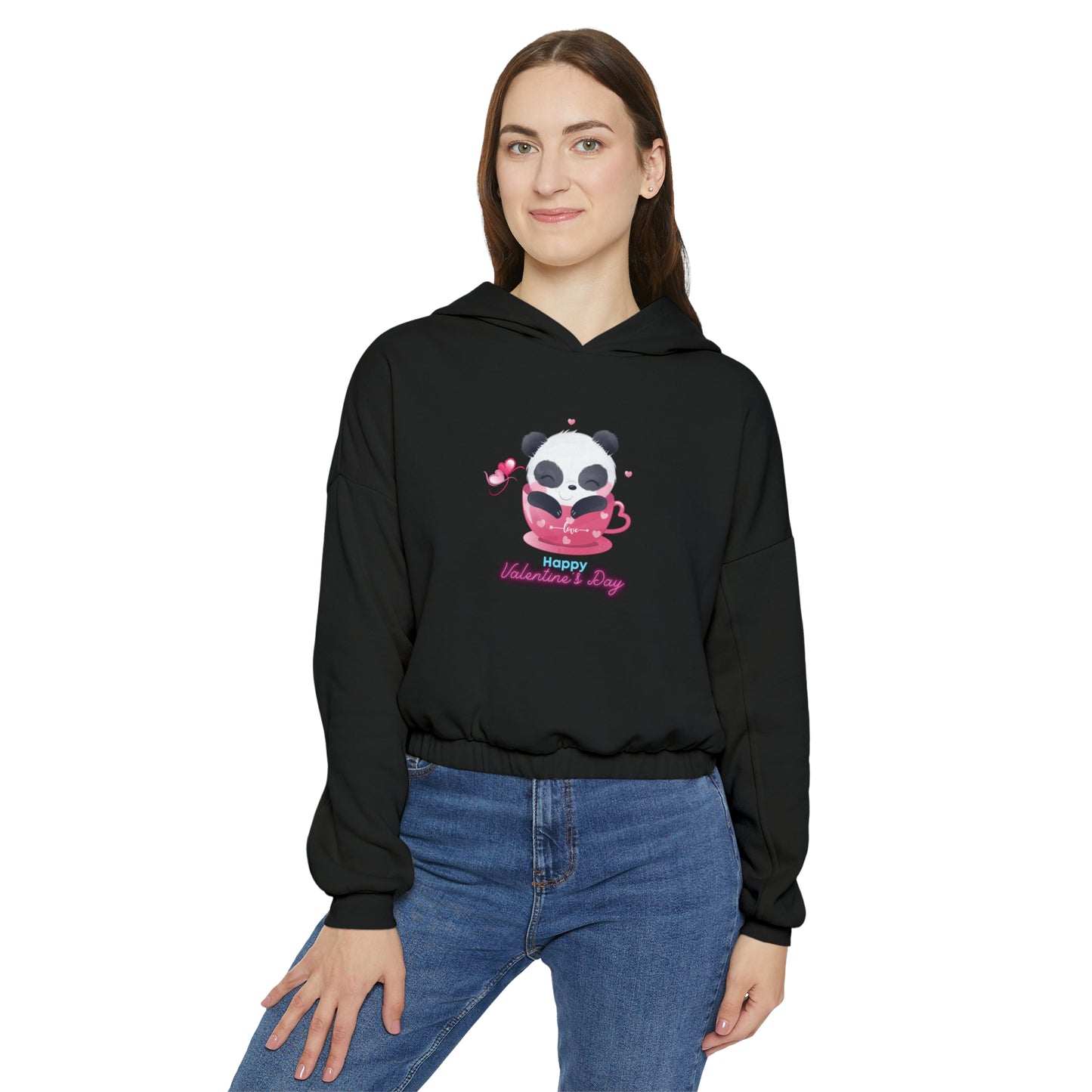 Panda Happy  Valentine’s Day Women's Cinched Bottom Hoodie