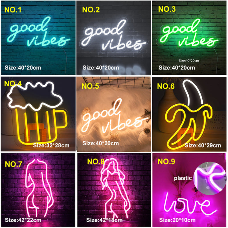 Gamer Led Sign Neon Led Sign Good Vibes Wall Decor Gaming Room Decoration Gamezone Night Light Home Party Wedding Decoration