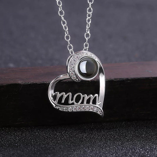 MOM Heart Shaped Projection Custom Photo Necklace Mother's Birthday Gift Accessories