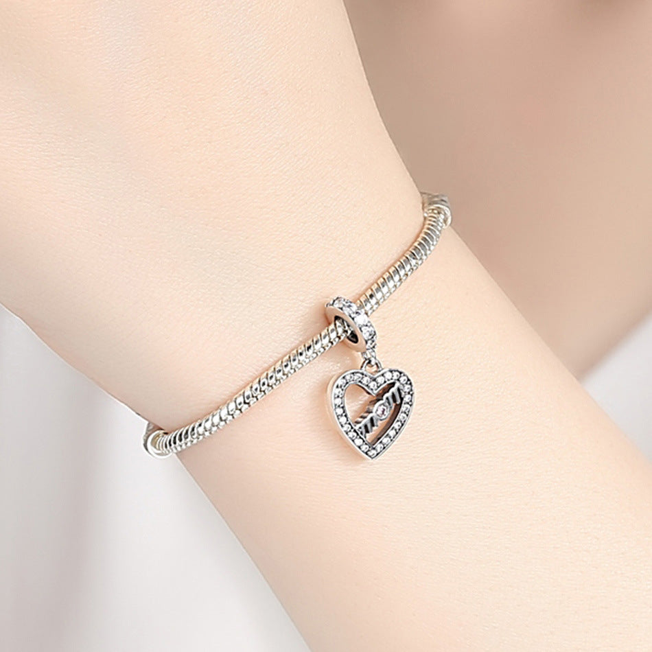 Sterling Silver Heart Cutout Mom Letter Bracelet