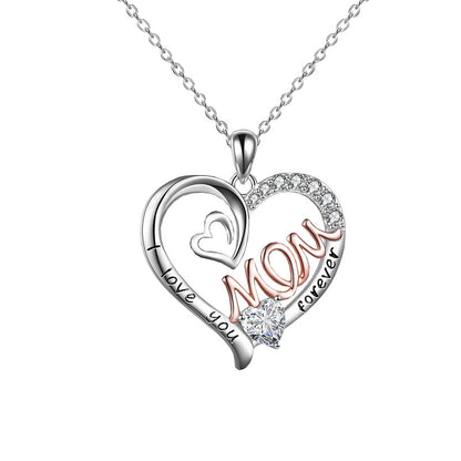 Heart Mom Double Love Mom Necklace Diamond-encrusted Monogram Pendant