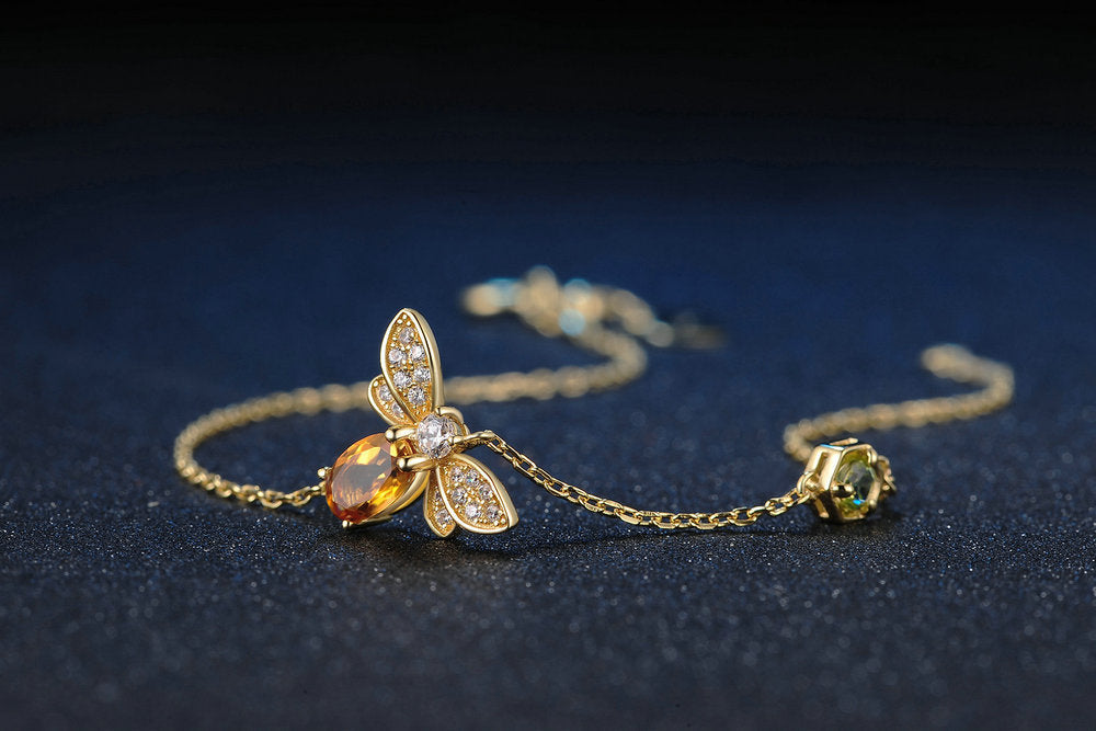 Natural Citrine Peridot Micro Bee Inlaid Bracelet