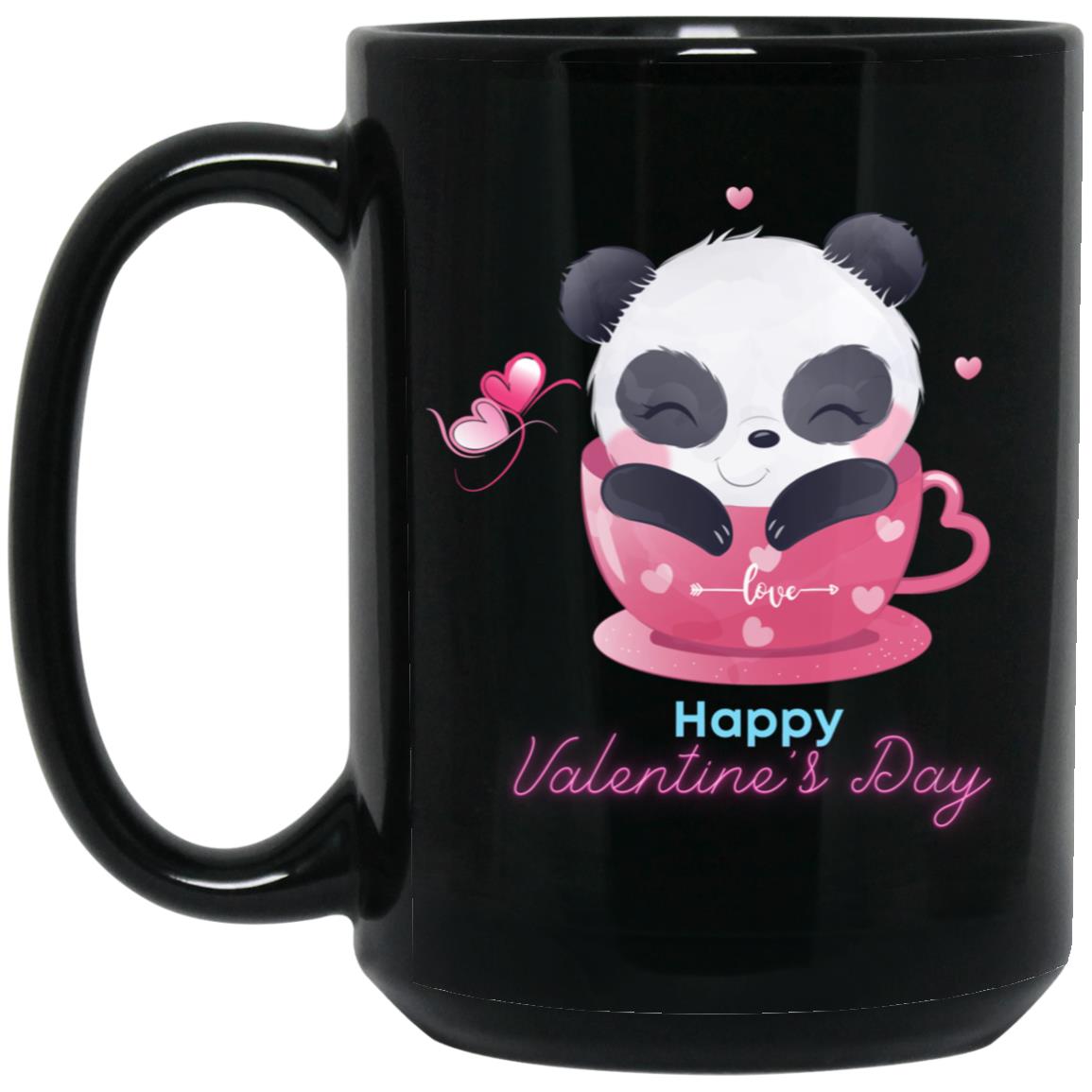 Panda Happy Valentine’s Day 15oz Black Mug