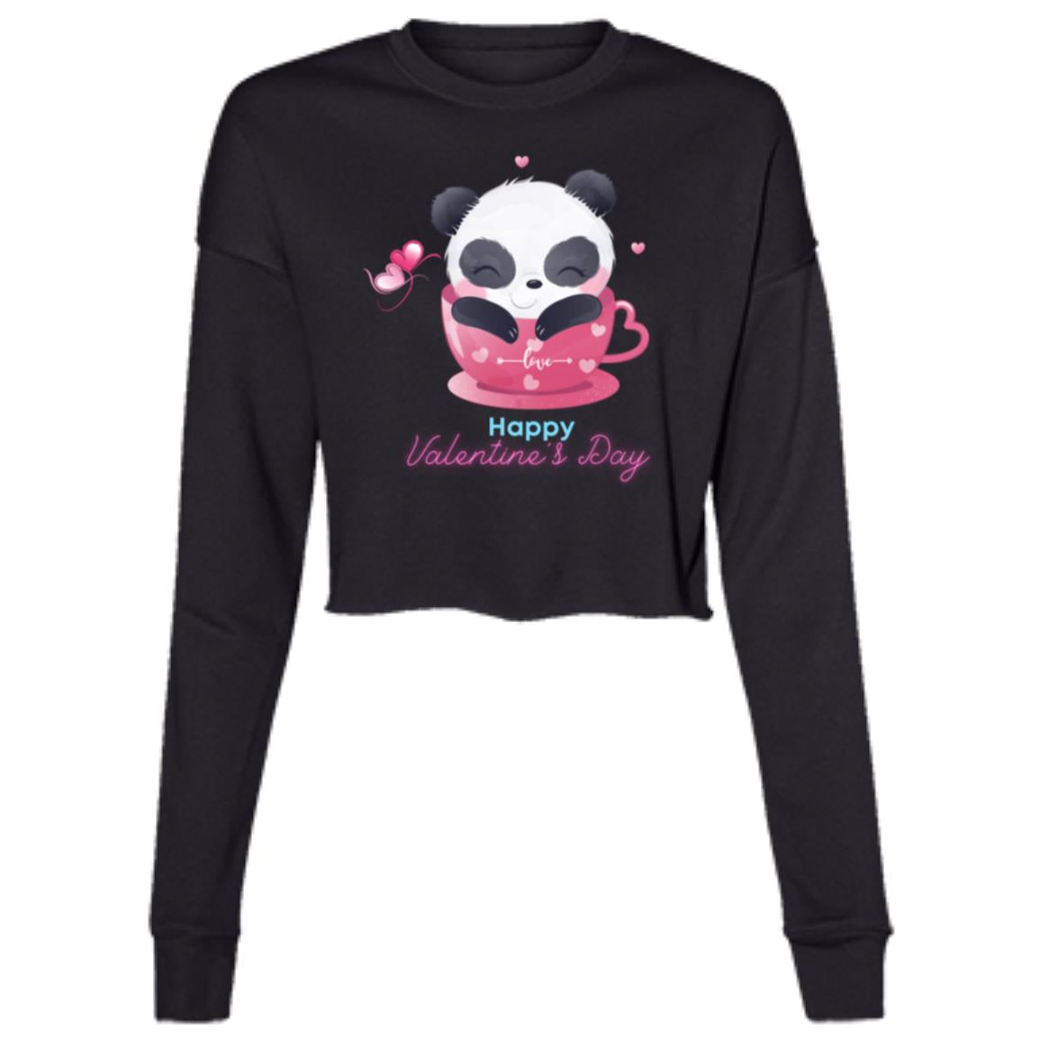 Panda Happy Valentine’s Day Ladies' Cropped Fleece Crew