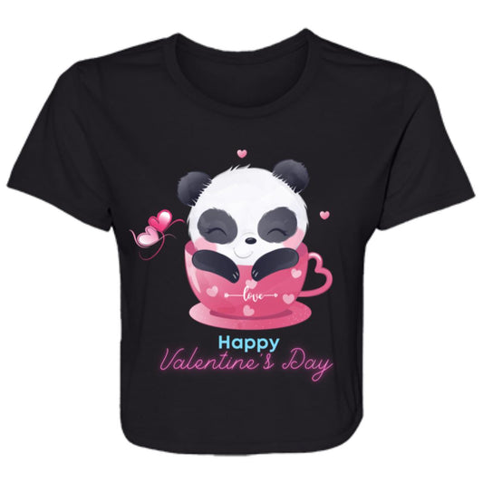 Panda Happy Valentine’s Day  Ladies' Flowy Cropped Tee