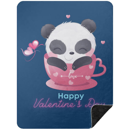 Panda Happy Valentine’s Day Premium Black Sherpa Blanket 60x80