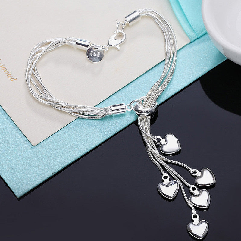 Silver Tassel Tai Hanging Heart Big Heart Bracelet