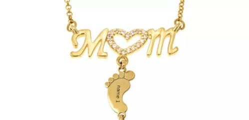 Mothers Day Gift Baby Feet Crystal Pendant Mom Necklace Personalized Custom Names Choker For Ladies