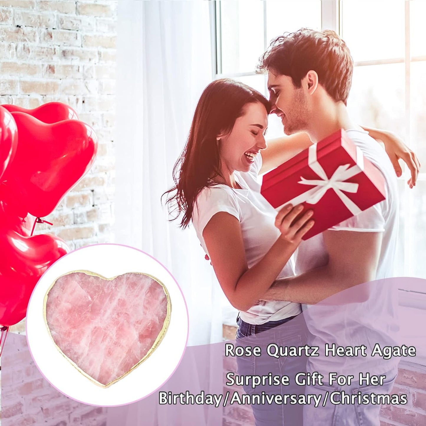 Rose Quartz Agate Coaster Heart Pink Geode Stone Coaster for Drinks Gift Box 1 Pcs,Crystal Coaster Decoration for Birthday Christmas Valentine’S Day Wedding, Coasters Coffee Table