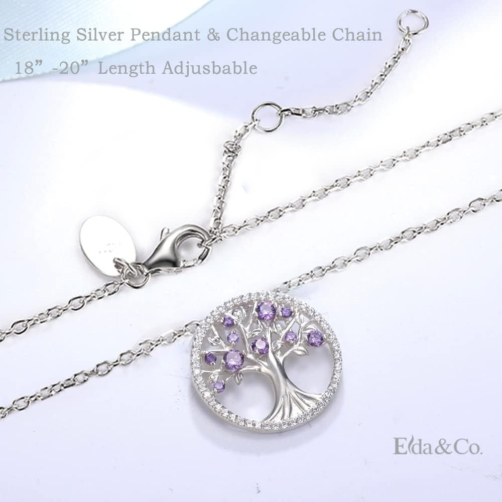 Valentines Day Jewelry Gifts Tree of Life Necklace for Women February March Birthstones Amethyst Aquamarine Necklace for Wife Mom Birthday Gifts for Her S925 Sterling Silver