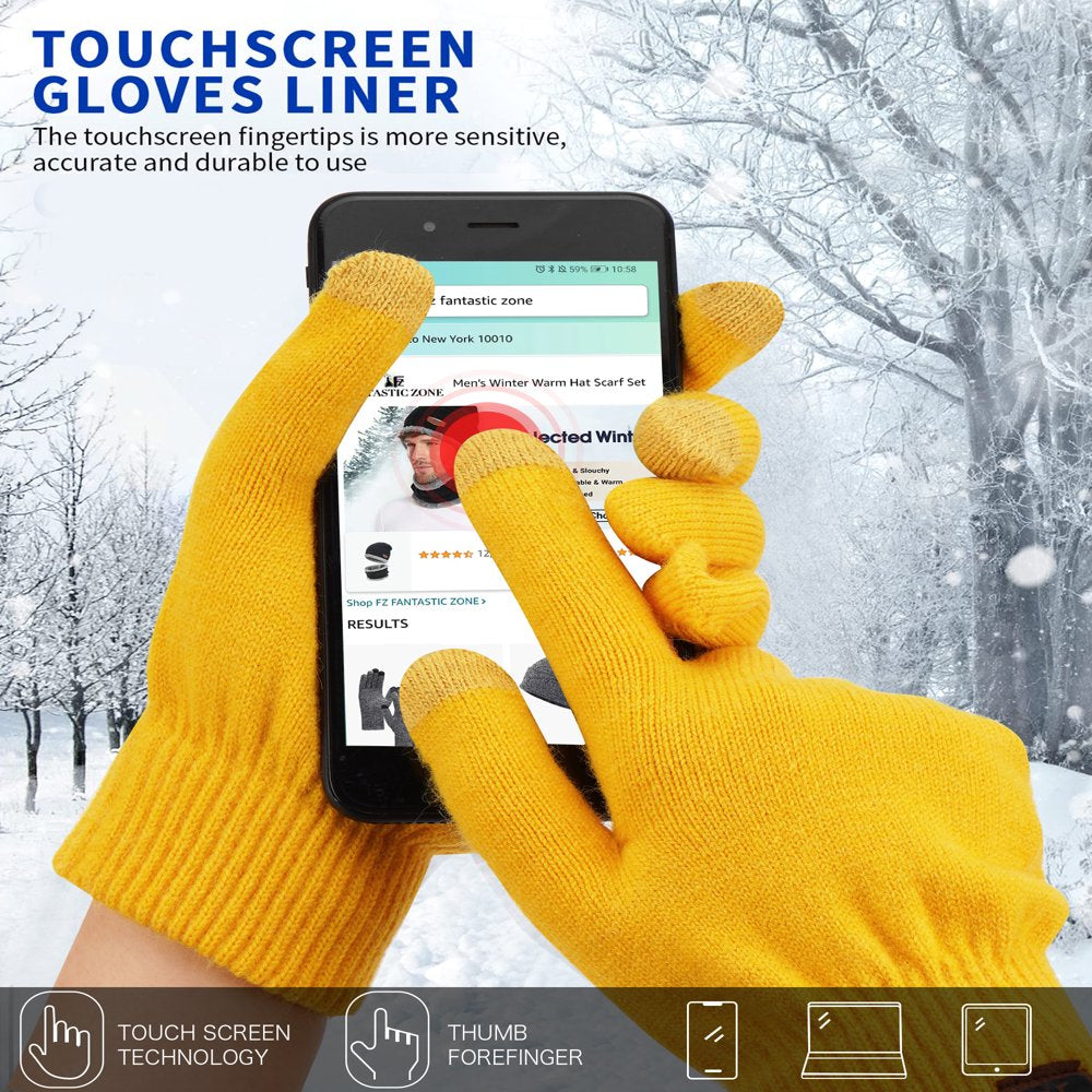 Women Winter Touchscreen Stretch Thermal Magic Gloves Warm Wool Knitted Thick Fleece Lined,Yellow