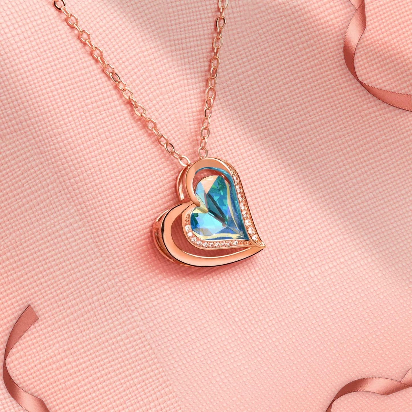 Love Heart Necklaces for Women, 18K White/Rose Gold Plated Pendant Necklaces, Adjustable Size, Gifts for Wife Mom Women Girls Birthday Valentine'S Day