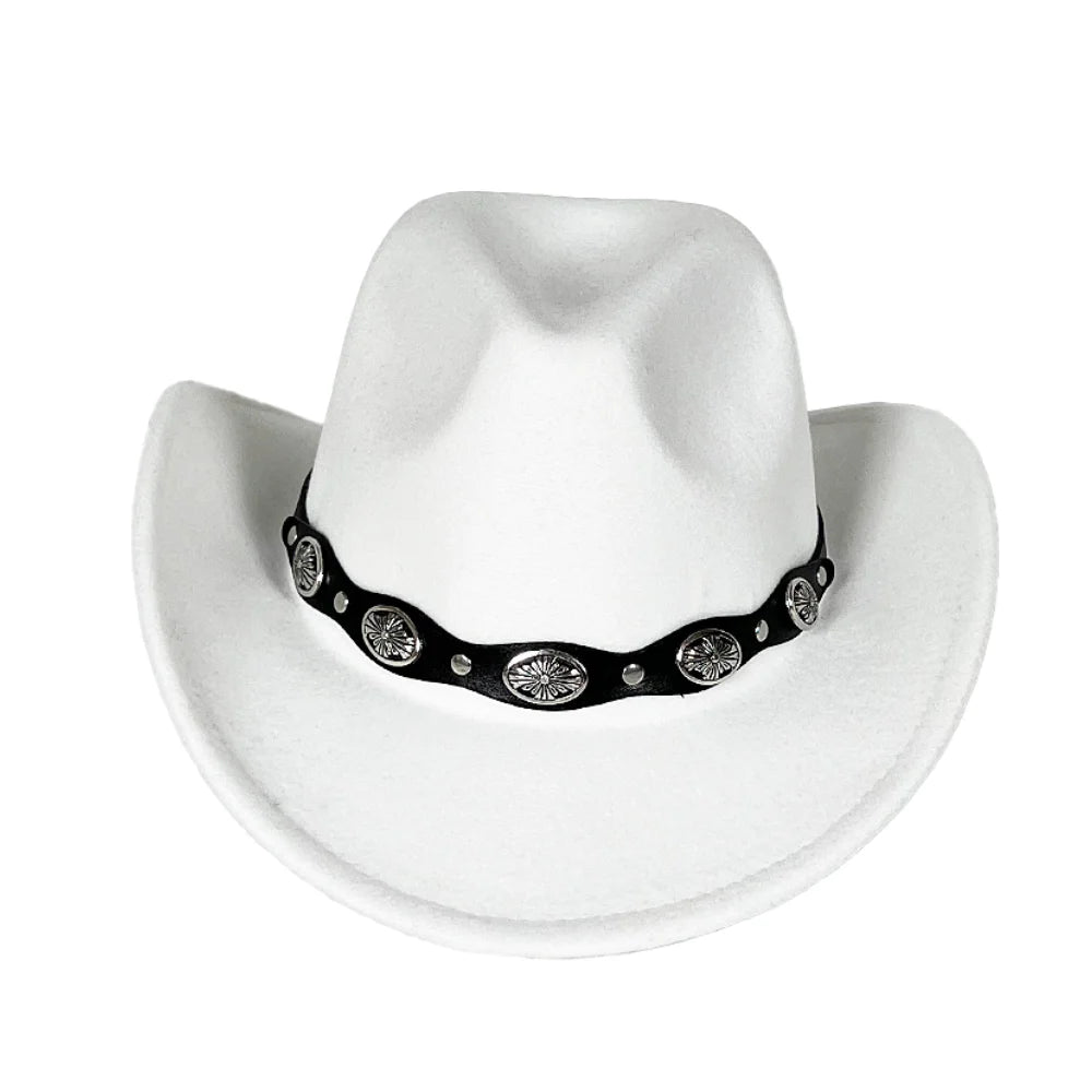 Women Men Cowboy Cowgirl Hats Felt Wide Brim Western Hat with Belt Buckle