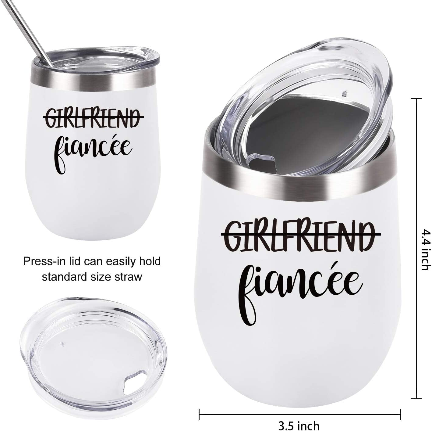 Girlfriend and Girlfriend Wine Tumbler Lesbian Couple Gifts, Engagement Wedding Valentine’S Day LGBT Gifts for Girlfriend, 12 Oz Stainless Steel Fiancée Wine Tumbler Set with Lids, White