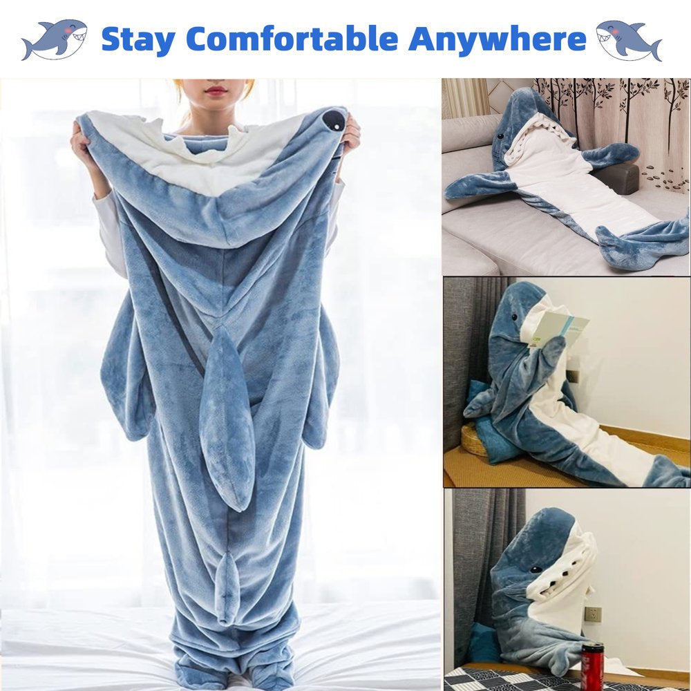 Shark Blanket - Wearable Blanket for Adult Kids, Super Soft Cozy Flannel Hoodie, Shark Onesie, Shark Blanket Hoodie, Shark Sleeping Bag (Gray Blue, XL)