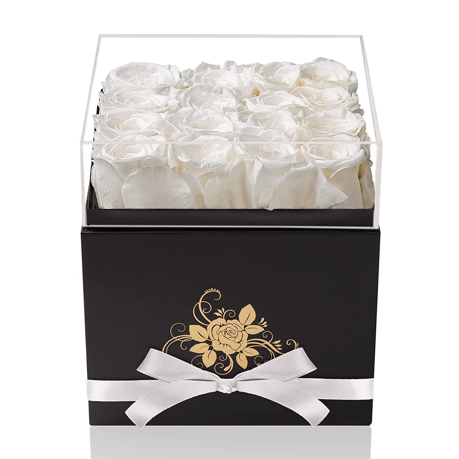 Luxury Preserved Roses in a Box, White Real Roses Valentines Day Gifts for Her, Birthday Gifts for Women, for Wife, Mother’s Day 