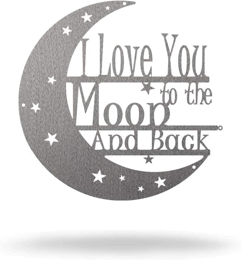 I Love You to the Moon and Back -  - 12 in (Silver) - Powder Coated Metal - Wall Art Laser Cut Holes