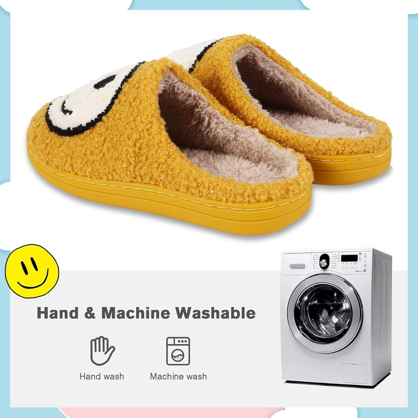 Smile Face Slippers for Women Men, Retro Soft Plush Lightweight Cute Happy Face House Slides, Cozy Fluffy Warm Home Cloud Slippers Slip-On Fleece Shoes Non-Slip Indoor Outdoor