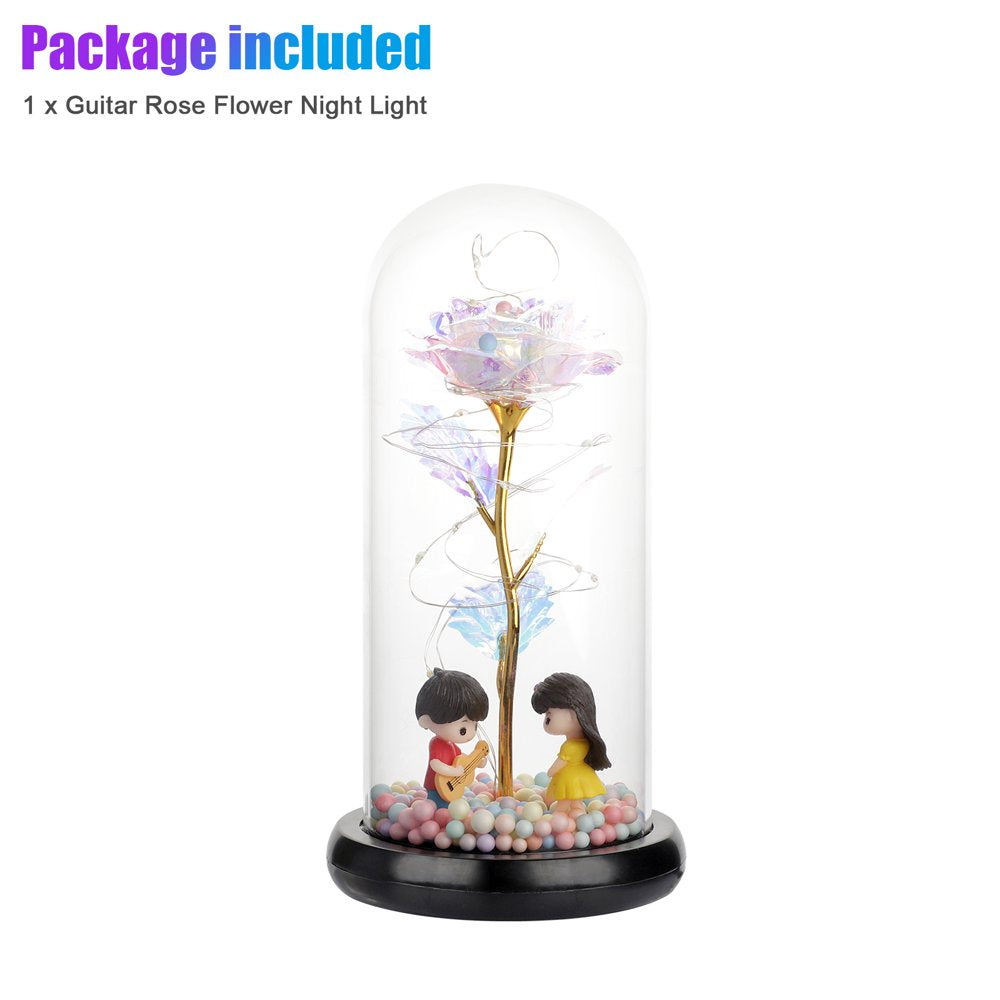 Galaxy Rose Flower Gift,  Colorful Artificial Rose Forever with LED Light String in Glass Dome for Wife Women Wedding Mother'S Valentine'S Day Anniversary and Birthday Thanksgiving Gifts