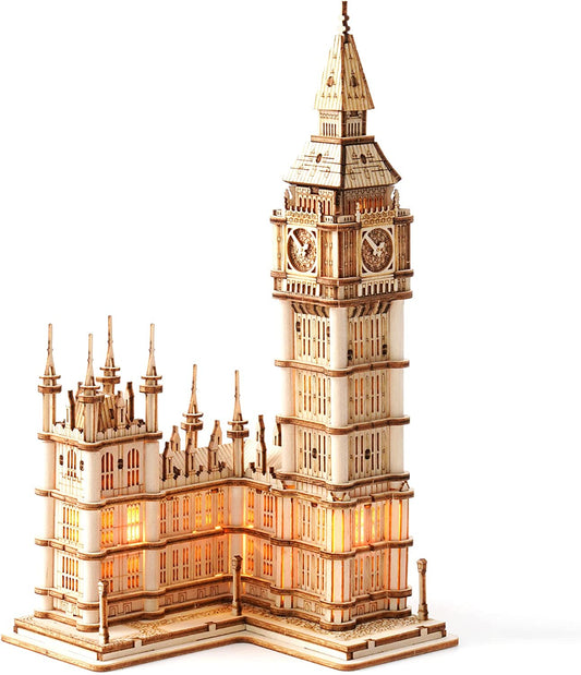 3D Wooden Puzzles Big Ben for Adults & Kids -220 Pieces 3D Puzzle London Architecture Model Kits with LED Desk Decor Gift for Teens/Adults