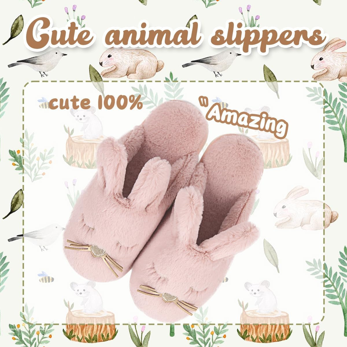 Bunny Slippers for Women Fuzzy Cute Animal Memory Foam Indoor House Slippers Easter Thanksgiving Christmas Slippers Gifts