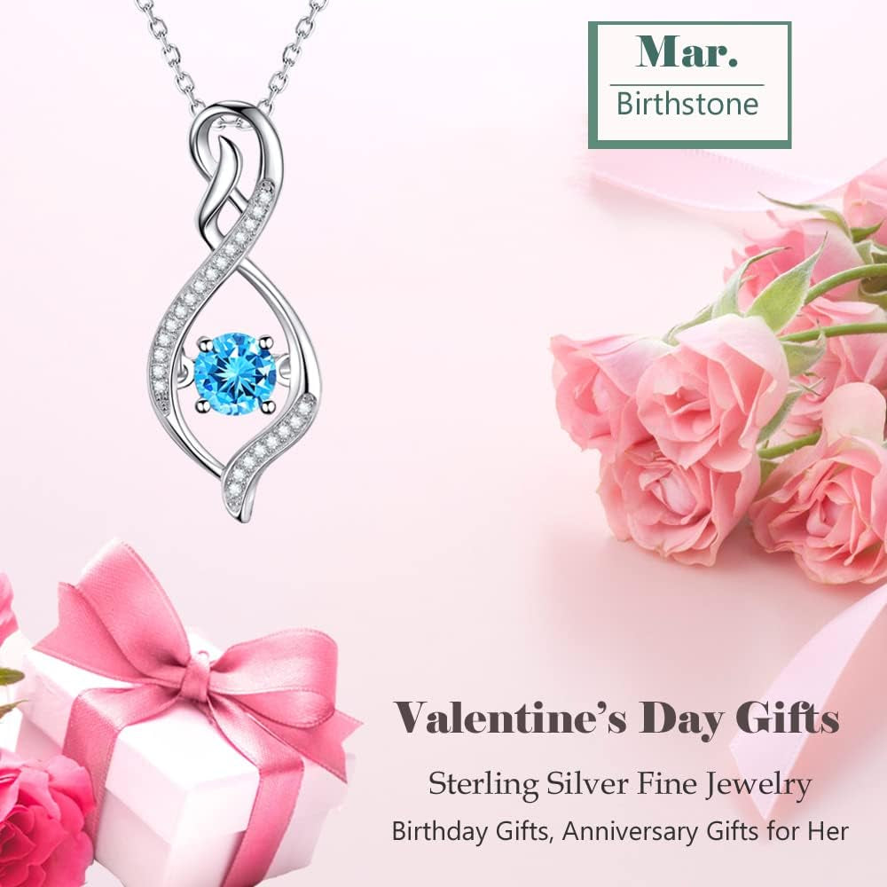 Valentines Day Birthday Gifts for Mom Women Endless Love Necklace 925 Sterling Silver with February March Birthstones Amethyst Aquamarine Jewelry Gifts for Her