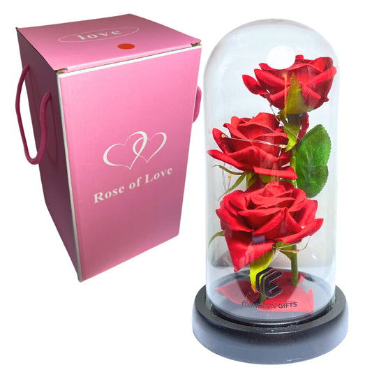 Artificial Rose Flowers Gift in Glass Dome with LED - Red Rose | Valentine'S Day Mother'S Day Christmas Anniversary Birthday Flowers Gifts for Mom Wife Girlfriend Women Her